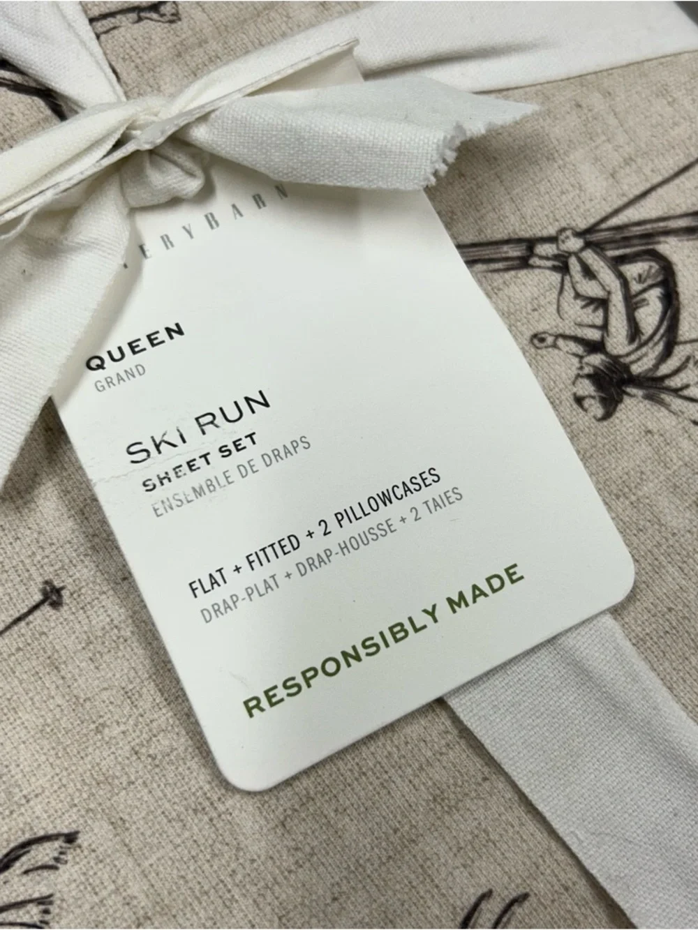 Pottery Barn Ski Run Queen Sheet Set Fitted Flat + 2 Pillowcases 100% Cotton NWT